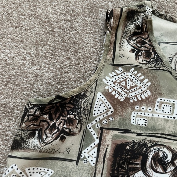 Vintage 90s/Y2K Caribou Tan Green Tribal Pattern Tank Top Womens Size Large Boho - Picture 4 of 15